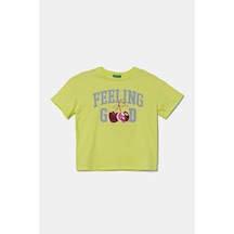 United Colors Of Benetton Benetton Kız Çocuk Önü Payet İşlemeli Baskılı T-shirt Sarıı