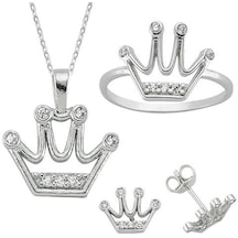 Kral Tacı Taşlı Kolye Küpe Yüzük Bayan Üçlü Gümüş Set Yst15