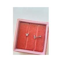 Silver Rengi Cerrahi Çelik Silver Kelebek Tragus Kıkırdak Piercing 6mm Silver