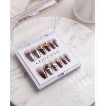 Louésse Mocha Crystal Takma Tırnak 12 Li Kahve Ombre Gümüş Detaylı Taşlı Şık Nail Set