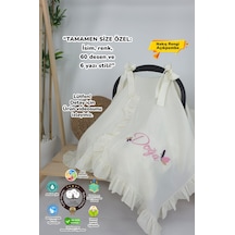 Gros Shop Müslin Yeni Doğan 4katlı Organik %100pamuk Kişiye Özgü Nakışlı Hastane Çıkış Seti Kelebek Model-1 Ekru-6