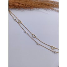 Sapphire Store Gold Renk Kalpli ve Taş Detaylı 2'li Halhal 316L Gold