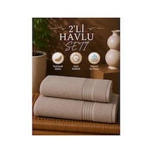 2 Li Banyo Havlu Seti 70x140 + 50x90 Yumuşak Dokulu Yüksek Emici Banyo Ve El Yüz Havlusu Takımı Taş