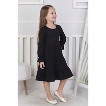 New Kids Kız Çocuk Uzun Kol Elbise Kol Fırfır Manşetli Etek Fırfır Detaylı Syh Yeni Sezon -91239 Siyah