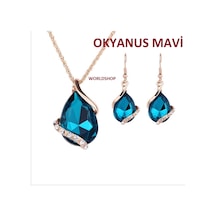 Büyük Swarovski Taşlı Takı Seti 18 Gp, Sevgililer Günü Si Kırmızı Altın