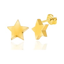 Gümüş Gold Yıldız Çivili Kadın Küpe 14 MM-Gümüş