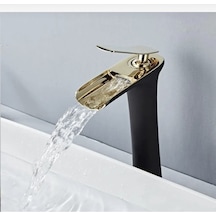 İsaoğlu Yapı Şelale Lavabo Bataryası Çanak Lavabo Musluğu Siyah Gold Naturel Akışlı Batarya Gold