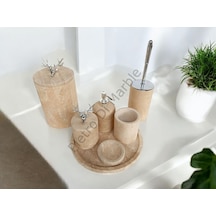 Sarı Traverten Klasik Model 7 Parça Gümüş Renk Geyik Aksesuarlı Banyo Seti Sarı Traverten