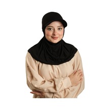Hürrem Bone Siyah Pratik Hazır Geçmeli Şapkalı Tesettür Eşarp Viskon Düz 2513 01 siyah