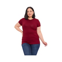 Disentis Büyük Beden Bisiklet Yaka Kısa Kollu Viskon Bordo Body Bordo