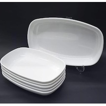 6 Adet Beyaz Melamin Kayık Tabak 28x18cm Büyük Boy Salata Tabağı Günlük Kullanıma Hesaplı Oval Tabak Çok Renkli