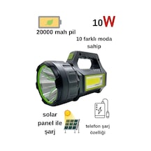 Ps-t95 10w Uzun Menzilli Solar Panelli Powerbank Usb Çıkış S.o.s Lu Ultra Güçlü Ledli Şarjlı Fener