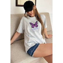 Flood Of Style Unisex Dream Butterfly Tasarım Tshirt Gri