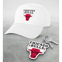 Nba Chicago Bulls Beyaz Şapka Ve Ahşap Anahtarlık Seti