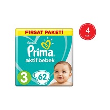 Prima Pampers Aktif Bebek Fırsat Paketi Midi Bebek Bezi 6-10 KG 3 Beden 4 x 62 Adet 4'lü