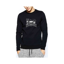 Lionheart Band Baskılı Siyah Erkek Örme Sweatshirt