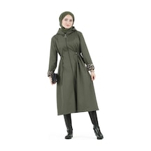 Sevitli Leopar Detaylı Trençkot-haki-2465-haki Haki