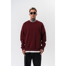 Erkek Respire Yazı Detaylı Basic Oversize Sweatshirt Bordo