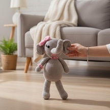 El Yapımı Amigurumi Oyuncak Fil 29 Cm Pelüş Açık Gri