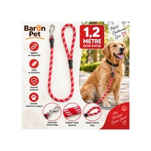 Baron Pet Köpek Sevk Kayışı 1,2 Metre Halat Örgü Metal Klipsli - Kırmızı
