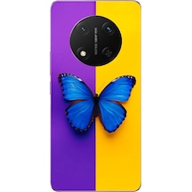 Honor Magic 7 Lite Uyumlu Mor Sarı Kelebek Baskılı Silikon Kılıf Renkli
