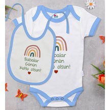 Bk Kids Babalar Günün Kutlu Olsun Tasarımlı Mavi Bebek Body Zıbın Çok Renkli