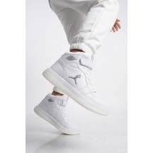 Cool Beyaz Cırtlı Basket Tarzı Bilek Boy Sneaker Erkek Çocuk Spor Ayakkabı Haykat Uzun Air