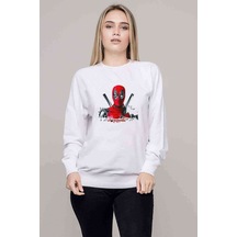 Deadpool 3D Boyut Baskılı Beyaz Kadın Sweatshirt