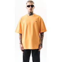 Erkek Respire Yazı Detaylı Oversize T-shirt Oranj Turuncu