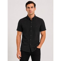 Classics Men Cafes Likralı Kısa Kol Slim Fit Erkek Gömlek - 7735 Siyah