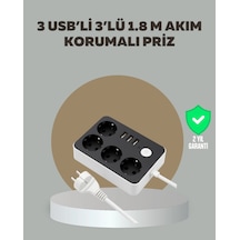 Buğz 4 Prizli 3 Usb Portlu Anahtarlı Akım Korumalı Priz