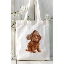Art Hediye Poodle Köpek Baskılı Bez Çanta Omuz Çantası Kişiye Özel Model 9 Çok Renkli