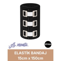 Elastik Bandaj 15cm, 4 Klipsli 4,5 Metreye Kadar Uzar, Spor Ve Günlük Kullanım Siyah