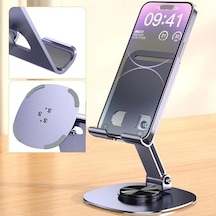 Metal Masa Üstü Telefon Tutucu Alüminyum 360 Derece Dönebilir Tablet Standı Lila Acı Kahverengi