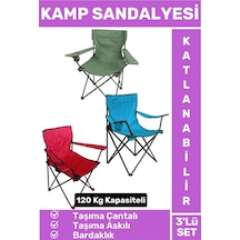 Wintoup Premium 120 Kg Dayanıklı Çantalı Taşıma Askılı Bardaklık Balık Piknik Sahil Kamp Sandalyesi 3'lü Set Çok Renkli