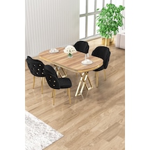 Canisa Zae Serisi 90x168 Lak Panel Hazar Gold Ayak Masa Takımı 4 Siyah Sandalye Hazar Masa Siyah Sandalye Ayaklar Gold