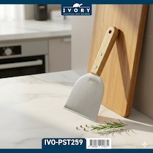 Ivory Paslanmaz Çelik Spatula 21x10 Cm Ahşap Saplı Hamur Ve Pasta Spatulası Açık Kahverengi
