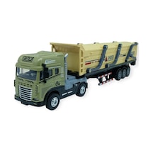 Metal Tır 1:24 - Sesli Işıklı Kum Taşıyıcı Tır 39 Cm - Haki Lisinya