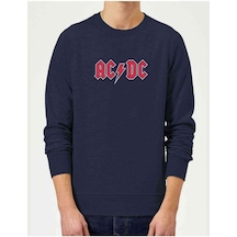 Acdc Logo Baskılı Indigo Mavi Lacivert Erkek Örme Sweatshirt