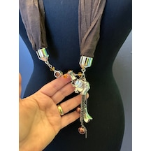 Penye Zincirli Kadın Kolye 49 Cm Kahverengi