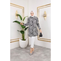 Hira Life Fashion Kadın Tesettür Giyim Ve Spor Giyime Uygun Düğme Detaylı Şık Desenli Dokuma Viskon Gömlek-tunik Siyah 4 Siyah 4