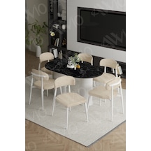 Avvio Bohem Ayak Beyaz Polo Sandalye 80x160 Mutfak Masa Sandalye Takımı Siyah Mermer