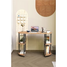Soft Oval Çalışma Masası Çok Raflı Bilgisayar Masası Modern Ofis Ve Ev Çalışma Masası Meşe