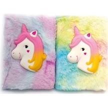 Kabartmalı Unicorn Tasarımlı Peluş Hatıra Defteri Çok Renkli