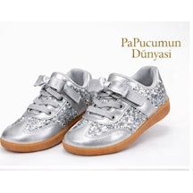 Papucumun Dünyası Parlak Simli Kız Çocuk Spor Ayakkabı 31-35 Gümüş