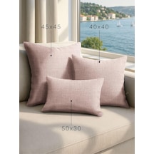 Keten Dokulu Pudra Pembe Kırlent Kılıfı, 50x50 Cm, Polyester Diğer