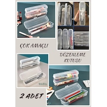 2 Adet Şeffaf Çatal Kaşık Bıçak Kırtasiye Kozmetik Çok Amaçlı Düzenleyici Kutu Kilitli Plastik 24 X Diğer