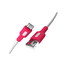 Coral Usb A-c Hızlı Şarj Kablosu, Beyaz Kablo, Beyaz/pembe Uçlar 120 Cm