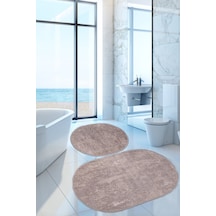 Nova Kahve Oval 60x100 + 50x60 Cm 2'li Banyo Paspası Seti Kaymaz Çok Renkli