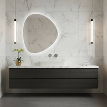 40x47 Cm Modern Asimetrik Led Li Banyo Aynası Dokunmatik, Dimmerli, 6500k Beyaz Işık Beyaz